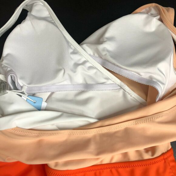 NEW Cupshe Colorblock Plunging One Piece Swimsuit Orange White Size Medium - Picture 9 of 9